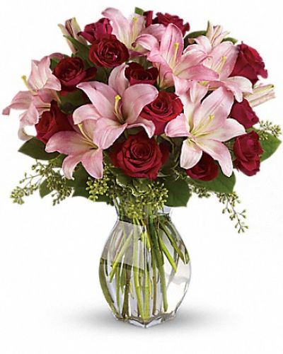 <div class="m-pdp-tabs-description">
<div id="mark-1" class="m-pdp-tabs-marketing-description">Lovely reds and pinks come together in this lavishly romantic anniversary gift. Sweetly sentimental, this combination of colors and flowers is a delightfully fresh way to say "I love you."</div>
</div>
<p id="arrngDescp">Radiant red roses and spray roses along with pretty in pink asiatic lilies are beautifully arranged in a stylish glass vase. It's a beautiful way to celebrate a romance that deepens with each passing year.</p>